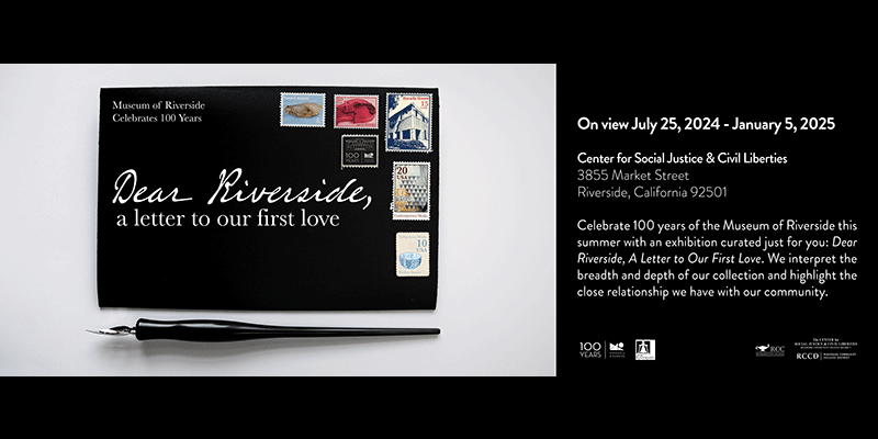 A web banner displaying the location of the art exhibit Dear Riverside